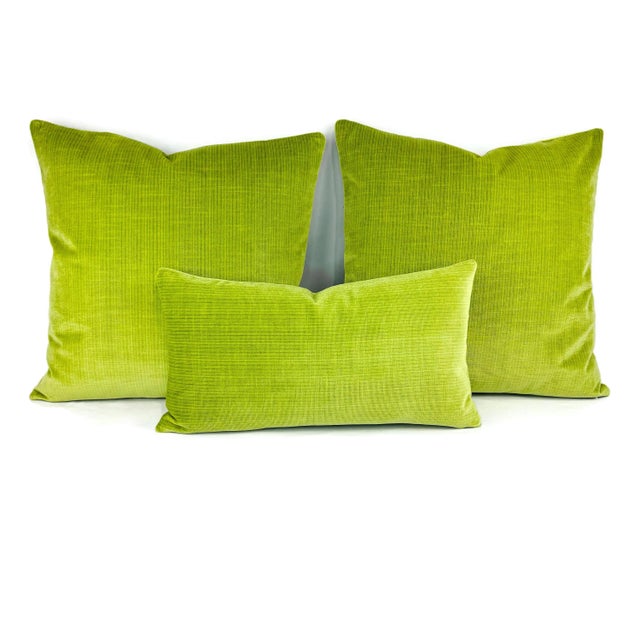Not Yet Made - Made To Order Schumacher Antique Strie Velvet in Lime Lumbar Pillow Cover - 69776 Apple Green Rectangle Cushion Case For Sale - Image 5 of 5