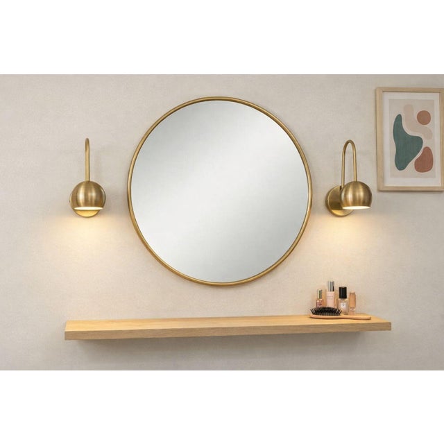 Modern Bronze Brass Wall Sconce, Handmade Curved Arm Wall Light, Mid Century Globe Sconce, Bathroom Vanity Lamp, Bedroom Brass Wall Fixture For Sale - Image 10 of 12