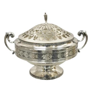 Antique Wallace Bros & Co. Victorian Silver Plated Reticulated Lid Butter Dish For Sale