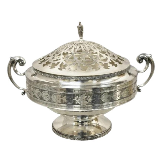 Antique Wallace Bros & Co. Victorian Silver Plated Reticulated Lid Butter Dish For Sale