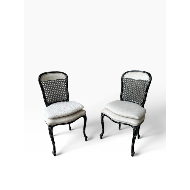 Ornamental & Decorative Materials Vintage Chinoiserie Dark Jade Green Lacquer Faux Bamboo Cane Dining Chairs - Set of 6 For Sale - Image 7 of 18