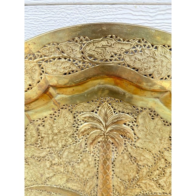 Metal Vintage Mid Century Handmade Brass Arabian Tray For Sale - Image 7 of 9