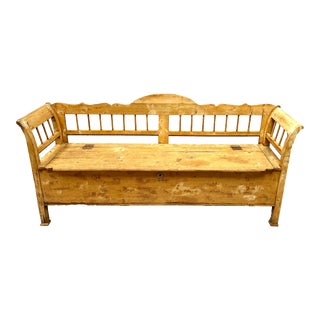 Antique Belgian Natural Stripped Pine Wood Box Bench For Sale