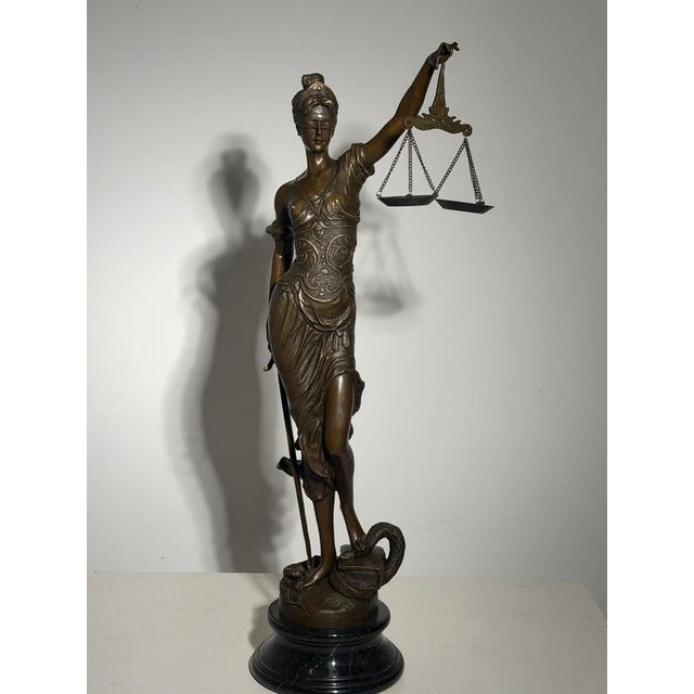 Mayer, Lady Justice, Bronze on Marble Base For Sale - Image 9 of 11