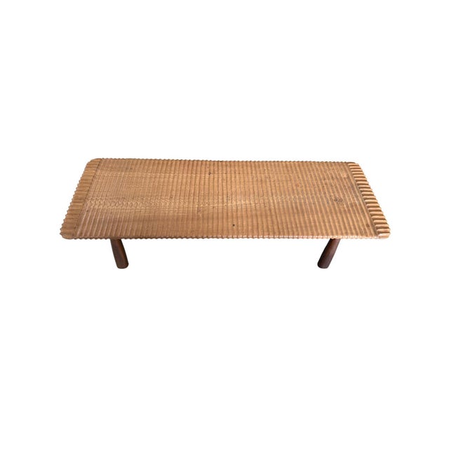 Teak Wood Sofa Table, Hand-Carved Detailing, Modern Organic For Sale - Image 6 of 8