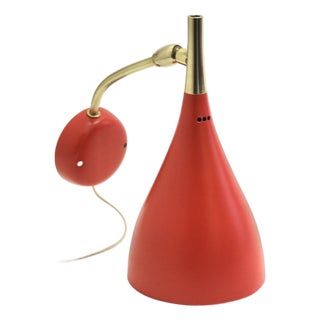 Mid-Century Modern Brass and Red Adjustable Wall Lamp by Louis Kalff for Cosack, 1950s For Sale
