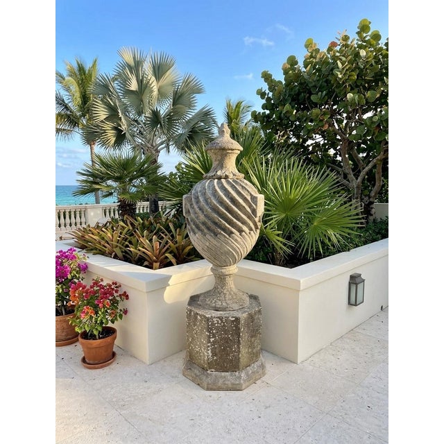 Dove Gray Classic Cast Stone Spiral Urn Finial For Sale - Image 8 of 12