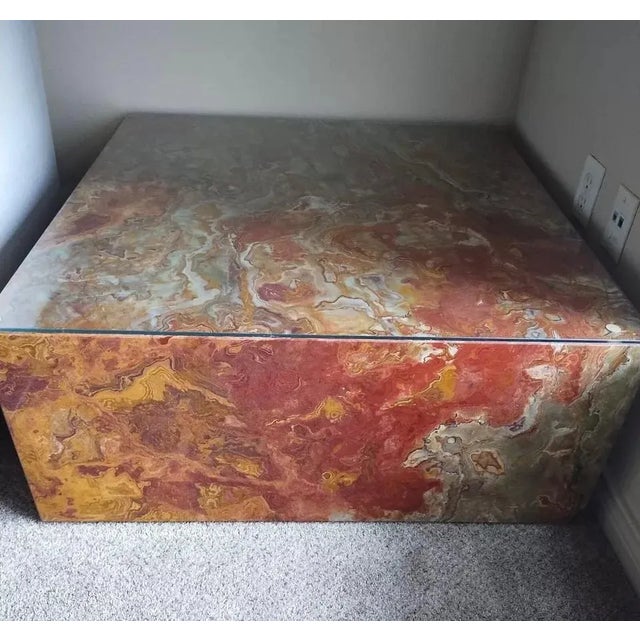 Postmodern 1970s Italian Amber Marble Cube Coffee Table For Sale - Image 9 of 12