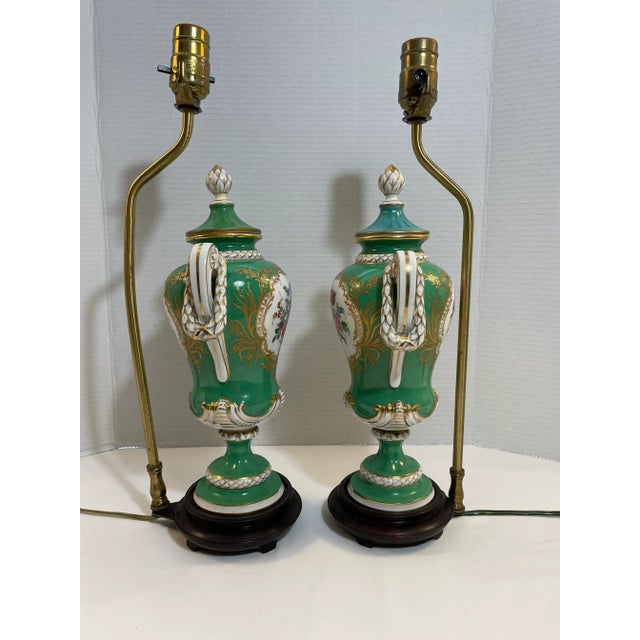 Dresden Porcelain Antique Dresden Hand-Painted Lamps, a Pair For Sale - Image 4 of 12