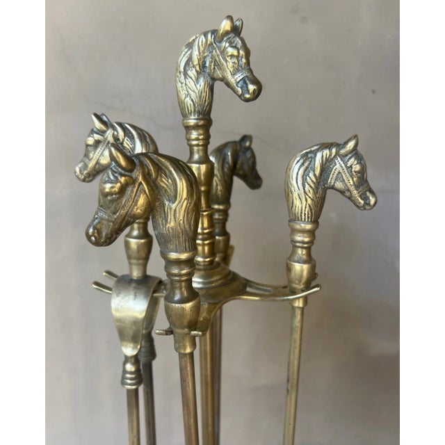 French Brass Horse Head Fireplace Tool Set For Sale - Image 11 of 12