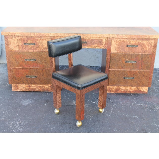 1960s 1960's Mid Century Modern Copper Clad 7 Drawer Writing Desk With Matching Chair For Sale - Image 5 of 12