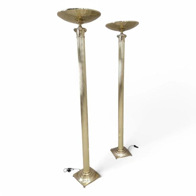 Art Deco Vintage Art Deco Rembrandt Brass Corinthian Column Torchiere Floor Lamp - Pair For Sale - Image 3 of 10