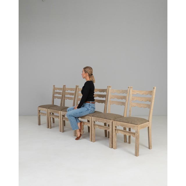 1950s French Oak Dining Chairs With Upholstered Seats - Set of 6 For Sale - Image 10 of 18