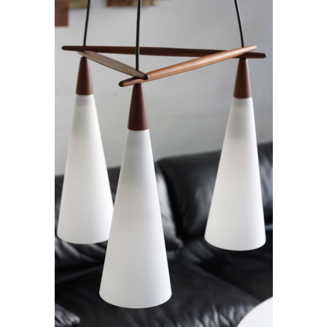 Scandinavian Pendant Lamp in Teak and Opal Glass, 1960s For Sale - Image 4 of 7