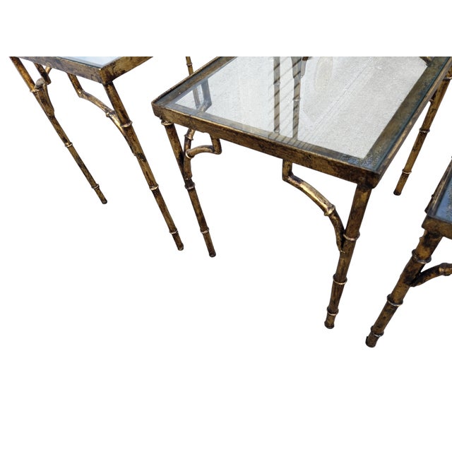 Gold Vintage Faux Bamboo Italian Regency Nesting End Table Gold Gilt Maison Style For Sale - Image 8 of 15