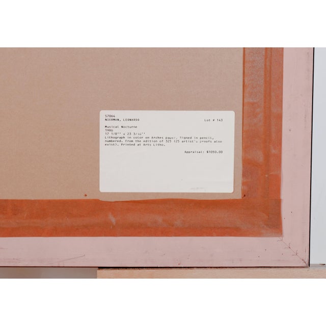 Wood 1980 Leonardo Nierman "Musical Nocturne" Artist Hand Signed & Numbered Limited Edition 20/325 Framed & Matted Lithograph For Sale - Image 7 of 8
