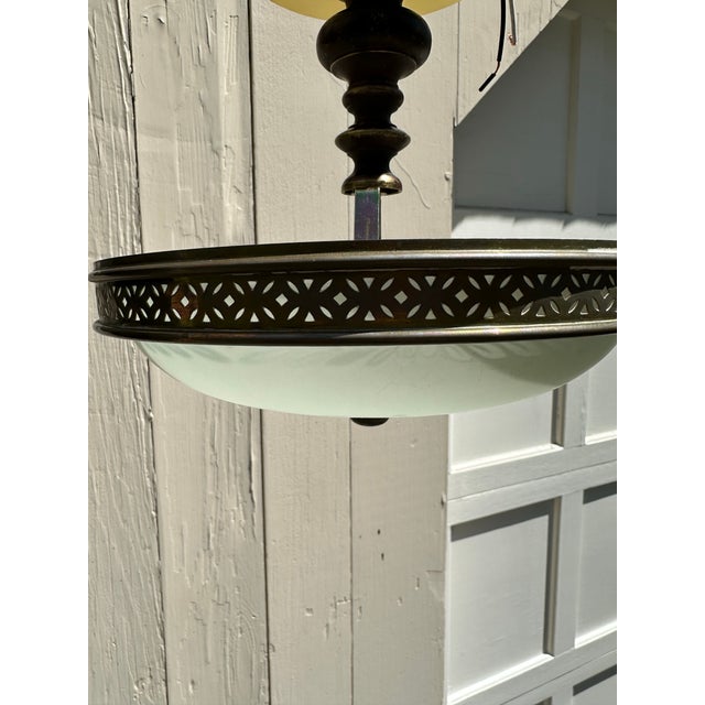 American Vintage Flush Mount Fixture With Vintage Glass Shade For Sale - Image 3 of 9
