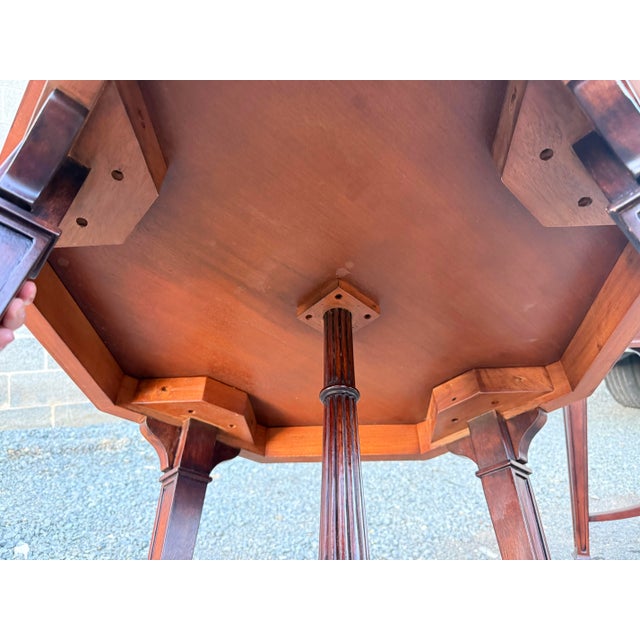 English Late 20th Century Pair of English Regency Style Inlaid Octagon Side Tables With Casters For Sale - Image 3 of 11