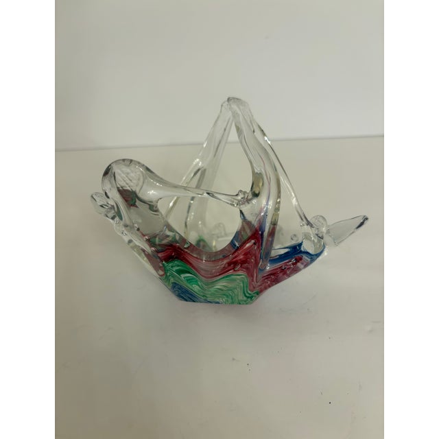 Cerise Vintage Hand Blown Glass Murano Art Basket For Sale - Image 8 of 12