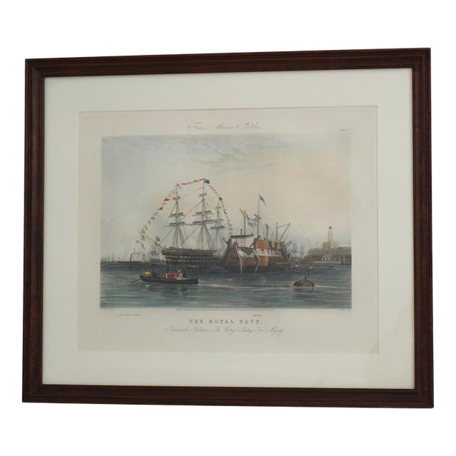 English the Royal Navy Ships Vintage Colored Engraving For Sale
