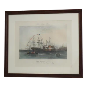 English the Royal Navy Ships Vintage Colored Engraving