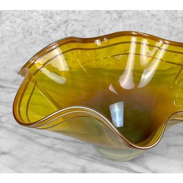Yellow Hand Blown Art Glass Ruffled Centerpiece Bowl by Matt McBride For Sale - Image 4 of 11