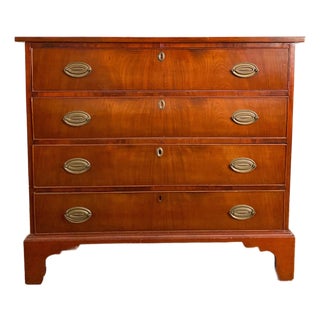 Antique Early 1800s New England Neoclassical Chest Made From Cherry and Mahogany For Sale