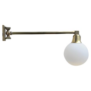 Scandinavian Modern Brass Swing Arm Wall Sconce with Opaline Sphere, 1960s For Sale