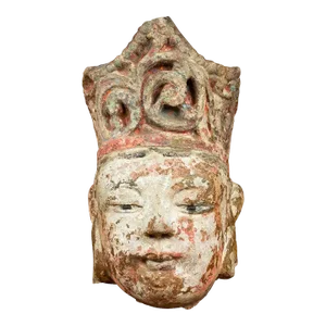 Chinese Antique Carved Stone Court Figure Sculpture with Tall Headdress