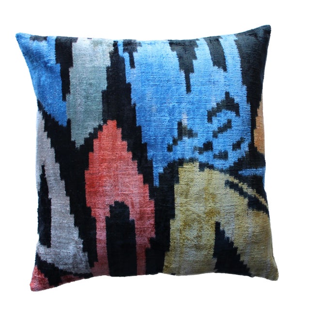 Contemporary Velvet Ikat Bohemian Throw Pillow For Sale - Image 10 of 10
