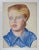 Mid-Century Modern Vintage Mid 20th Century Modernist Portrait Painting Woman in Blue For Sale - Image 3 of 3