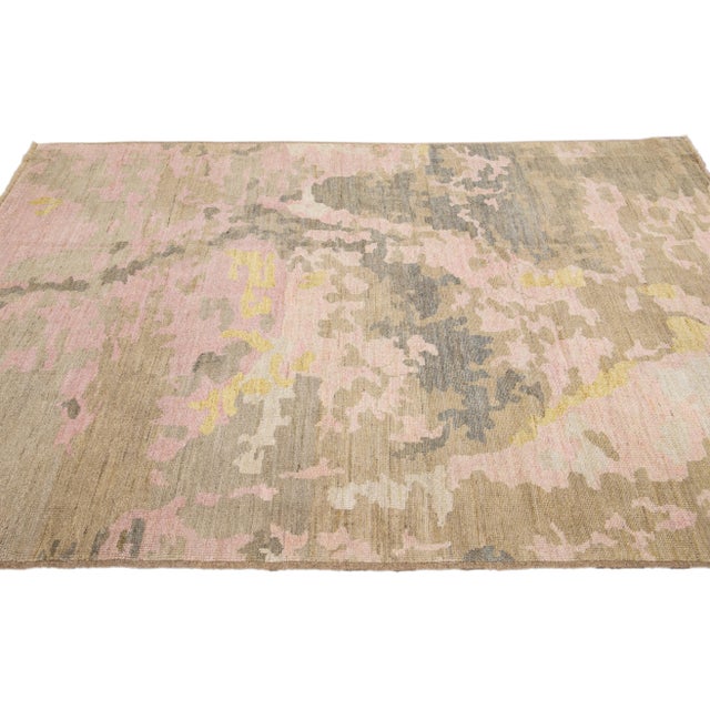 2020s Modern Pink Handmade Abstract Motif Wool Rug For Sale - Image 5 of 10