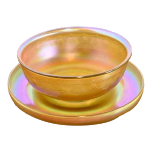 Louis Comfort Tiffany Favrile Iridescent Art Glass Bowl and Underplate With Intaglio Grapevine Motif