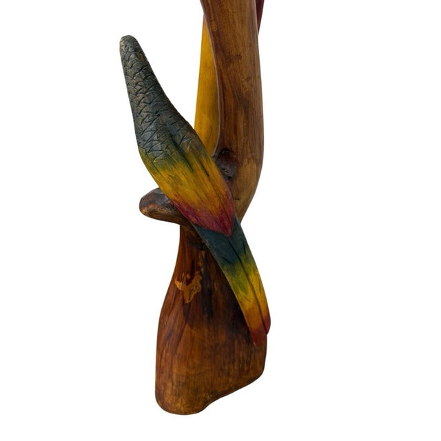 Vintage Folk Art Wood Sculpture Parrot Hand Carved & Painted 41” For Sale In Philadelphia - Image 6 of 12