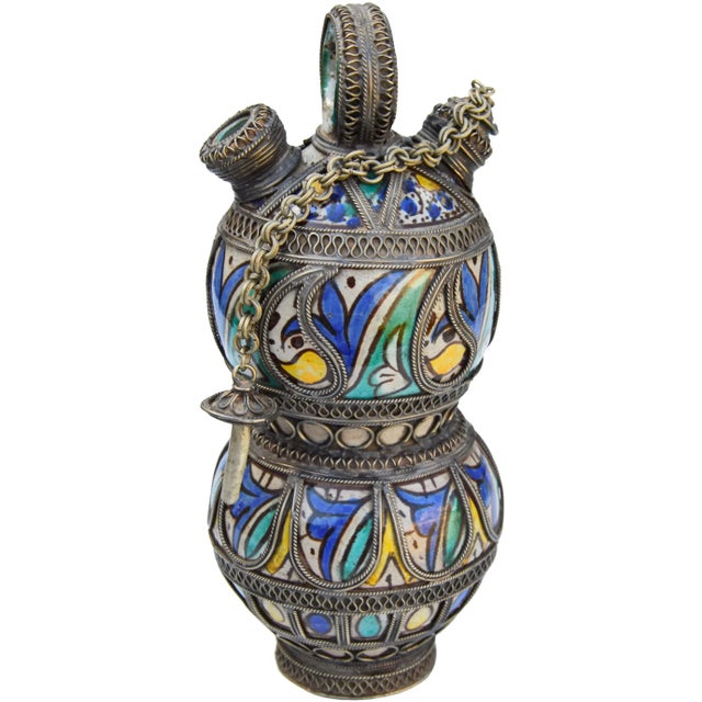 Moroccan Antique Andalusian Ceramic Silver-Inlaid Decorative Accent For Sale - Image 3 of 9
