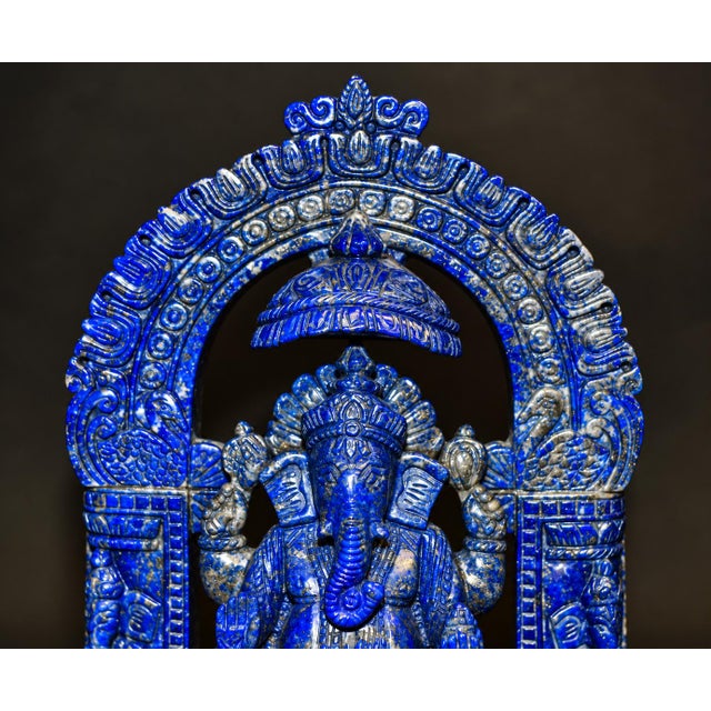 Finest Lapis Lazuli Ganesha 8.5" Hand Carved Gemstone Indian God Sculpture For Sale - Image 9 of 14