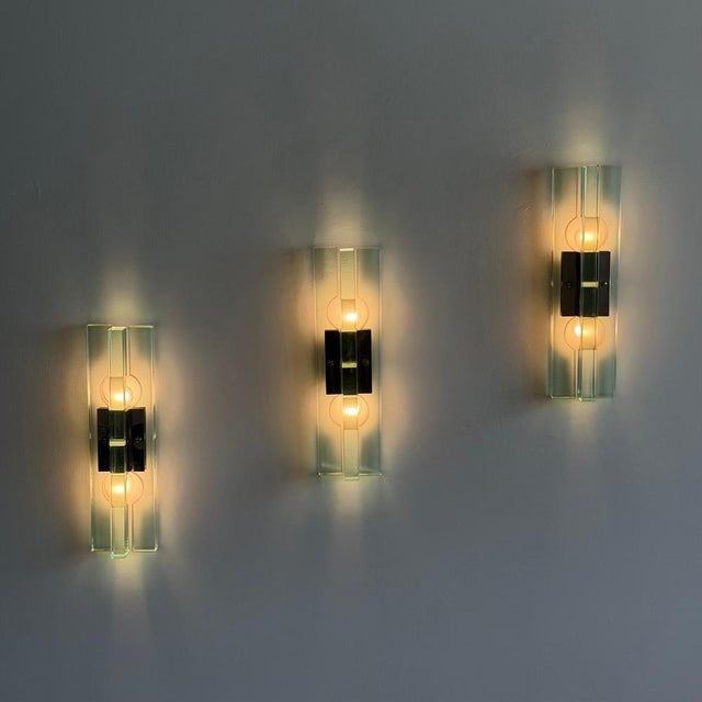 Triple Glass Wall Sconces in Thick Structural Glass from Gallotti & Radice, 1970s, Set of 3 For Sale - Image 9 of 18