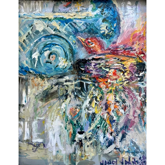 2020s "Bird on Its Ladder", Framed, Oil Painting, Aviary Art For Sale - Image 5 of 9