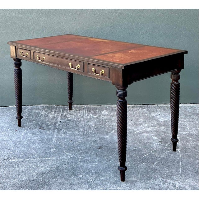 Vintage British Colonial Leather Top Writing Desk For Sale - Image 12 of 12