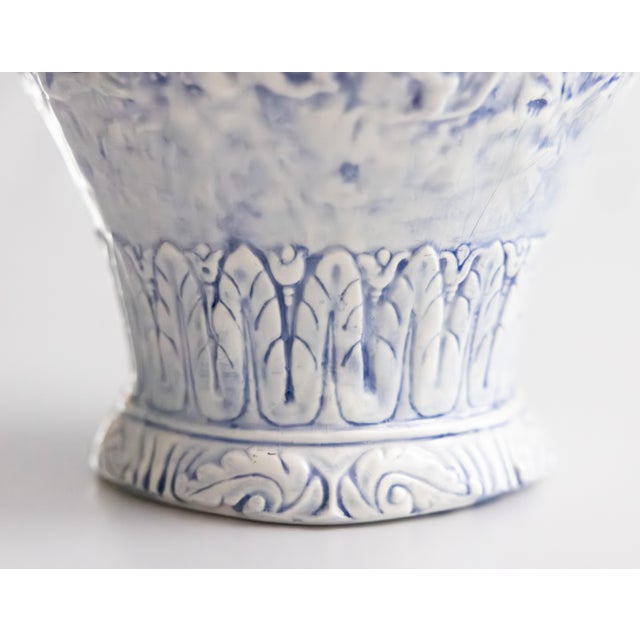 Vintage Neoclassical Style Italian Blue Majolica Cherubs Vase For Sale In Houston - Image 6 of 10