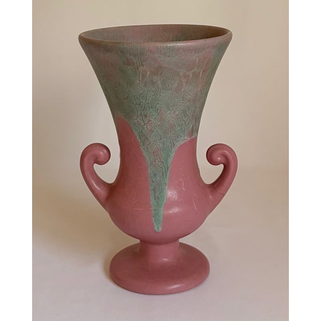 A striking vintage American art pottery vase by Camark of Camden, Arkansas. Shape 815 features a tall, flaring trumpet-...