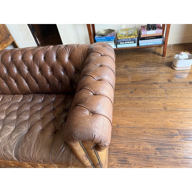 Restoration Hardware Modena Chesterfield Tufted Bench-Cushion Sofa For Sale In San Francisco - Image 6 of 11