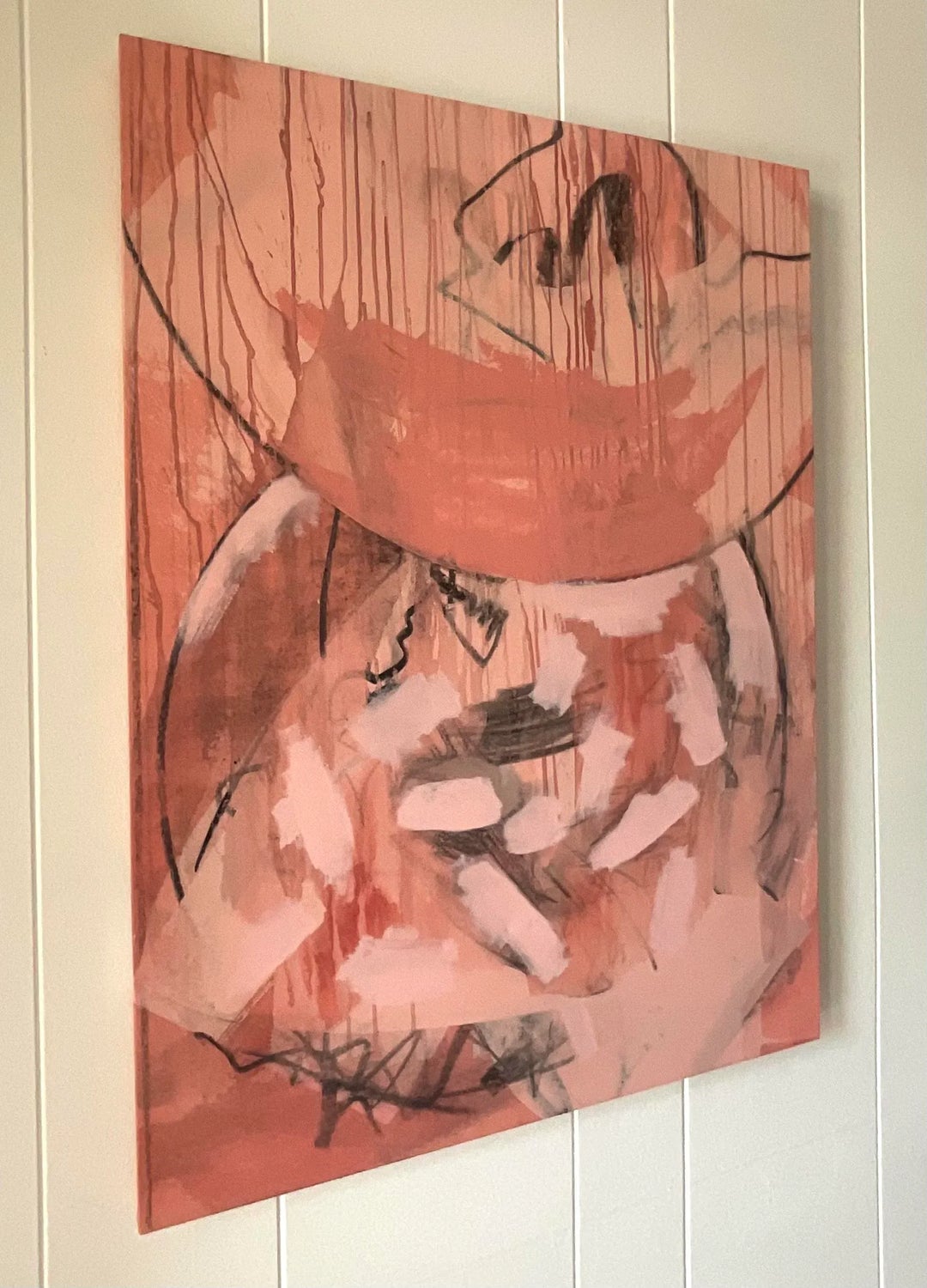 Mid 20th Century Vintage Boho Signed Abstract Original Oil Painting on Canvas - Back view