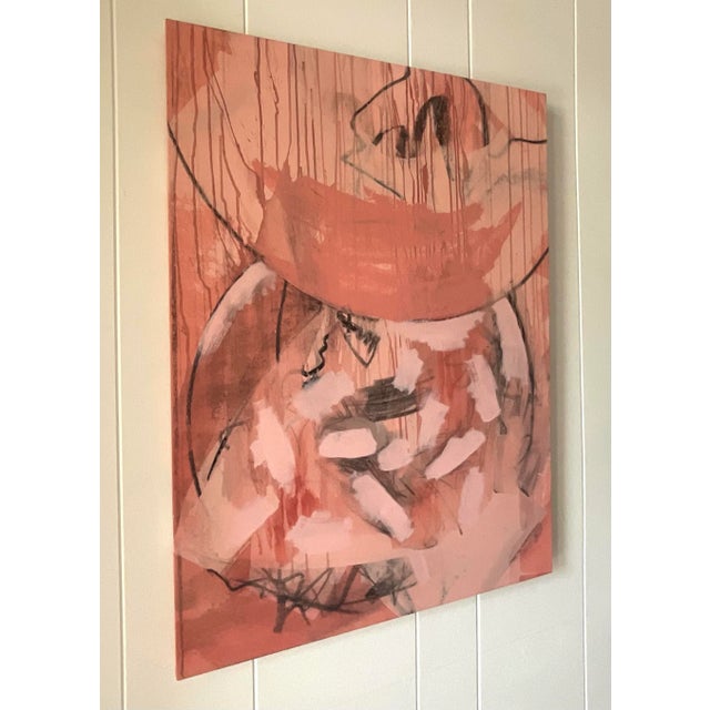 Abstract Vintage Signed Abstract Expressionist Pink & Coral Oil Painting For Sale - Image 3 of 14