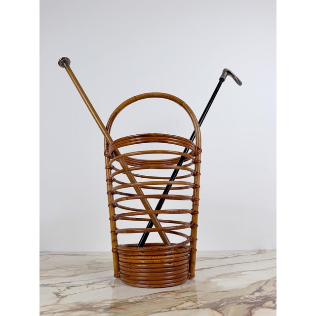 Vintage Italian Rattan Umbrella Stand by Tito Agnoli, 1960s For Sale - Image 12 of 18