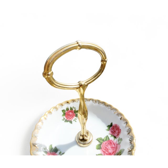 Vintage 3-Layer Cake Stand in Brass and Porcelain from Rheinpfalz Hartporzellan, Germany, 1960s For Sale - Image 6 of 15