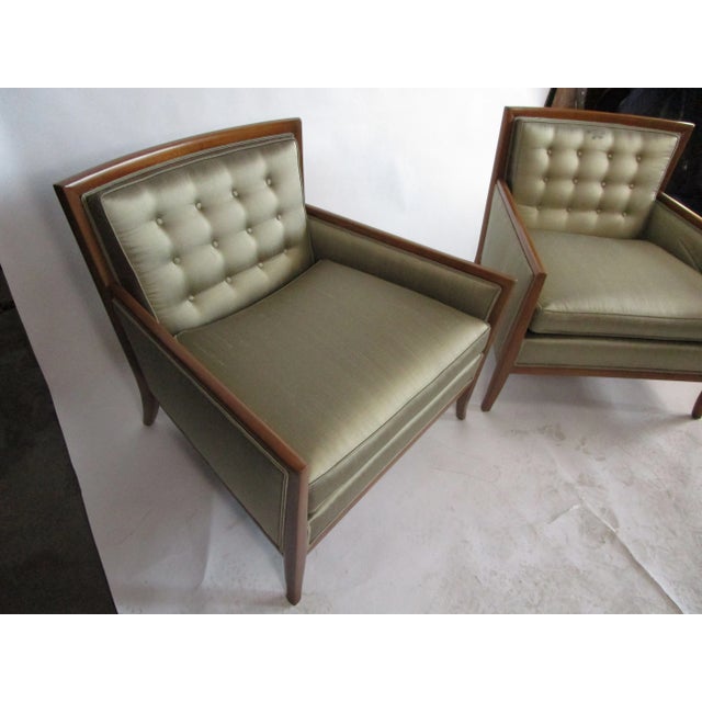 Dupioni Silk Armchairs Attributed to t.h. Robsjohn-Gibbings - a Pair For Sale - Image 9 of 11