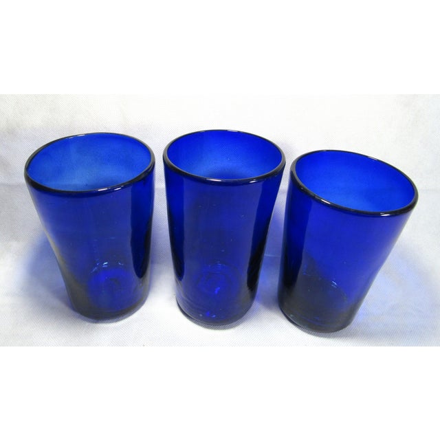 Mid-Century Modern Vintage Cobalt Blue Blown Drinking Glasses - Set of 3 For Sale - Image 3 of 10