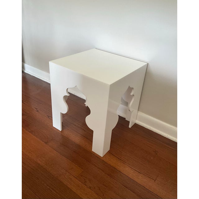 Up for sale is an extremely rare white acrylic side table by designer White Webb that was sold exclusively at Donghia...