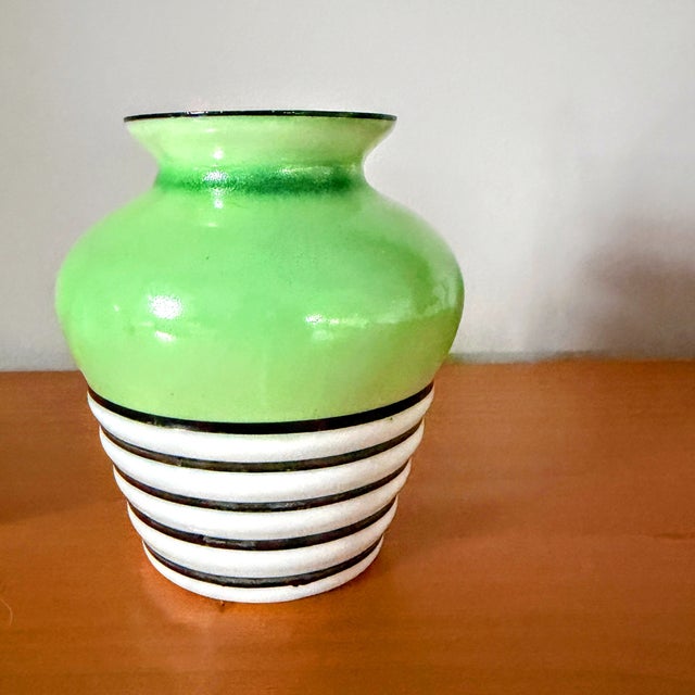 Green & White Glass Vase Duo | Art Deco For Sale - Image 10 of 12